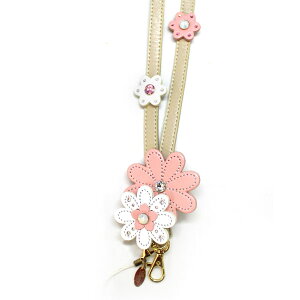 Happy 名入れ 上品カラー フラワー 蝶 レザー ネックストラップ レディース おしゃれ 大人 かわいい 革 女性 ネームホルダー 社員証 idカード icカード 定期入れ パスケース 携帯 スマホ iphone デジカメ 落下防止 首から下げる 首かけ ストラップ 日本製 ブランド