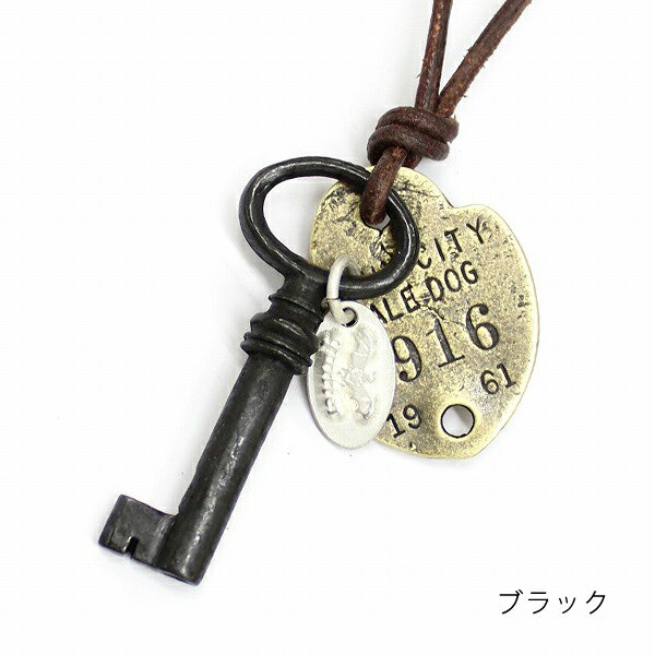 メンズ アクセサリー ネックレス 革紐 ヴィンテージ加工 アンティーク KEY 鍵×タグ 本革 日本製 プレゼント 男性 女性 レディース ペア 誕生日 贈り物 レザー ブランド［quitter クイッター］ 2