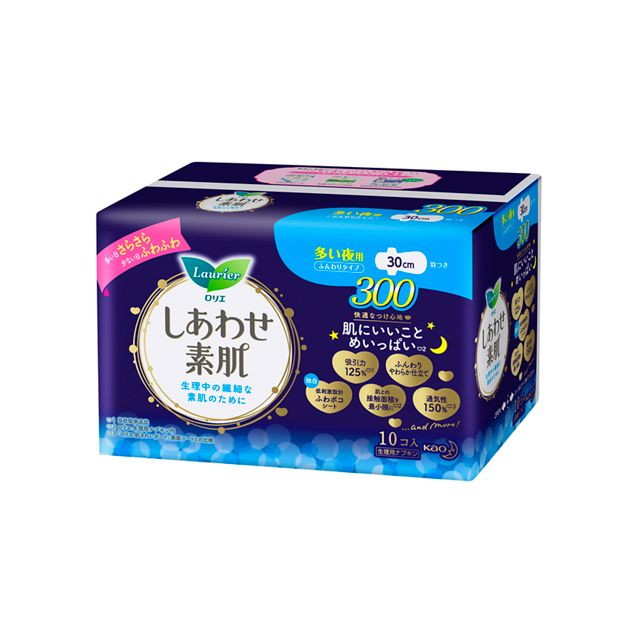 4個セット 花王 ロリエ エフ しあわせ素肌 多い夜用 羽つき 30cm 10コ入
