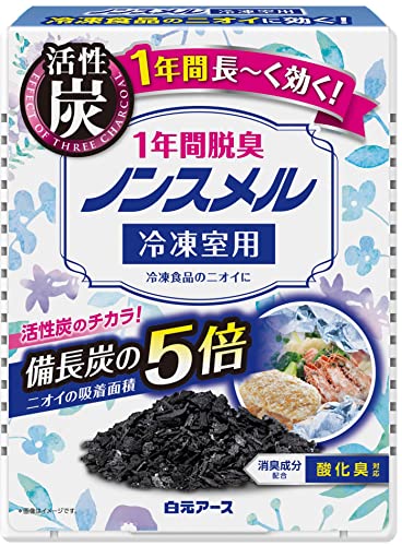 1年間強力脱臭効果 ヤシガラ活性炭・備長炭・竹炭を配合 冷凍食品などの酸化臭に対応 氷へのニオイうつりを防止 全方位脱臭方式でおしゃれなケース 【ご注意】原材料名およびアレルゲン（アレルギー物質）につきましては、必ずお手元に届いた商品のパッケージ表示をご確認のうえ、お客様ご自身の体質・体調に合わせてご使用ください。 体質に合わない場合や体調不良を感じた場合は、直ちに使用を中止してください。 原産国：日本区分：日用品発売元/製造元等：白元アース株式会社 【原材料】 ヤシガラ活性炭、備長炭、竹炭、鉱物系脱臭剤【成分】 ヤシガラ活性炭、備長炭、竹炭、鉱物系脱臭剤 広告文責：有限会社MAY 電話番号：079-569-1286