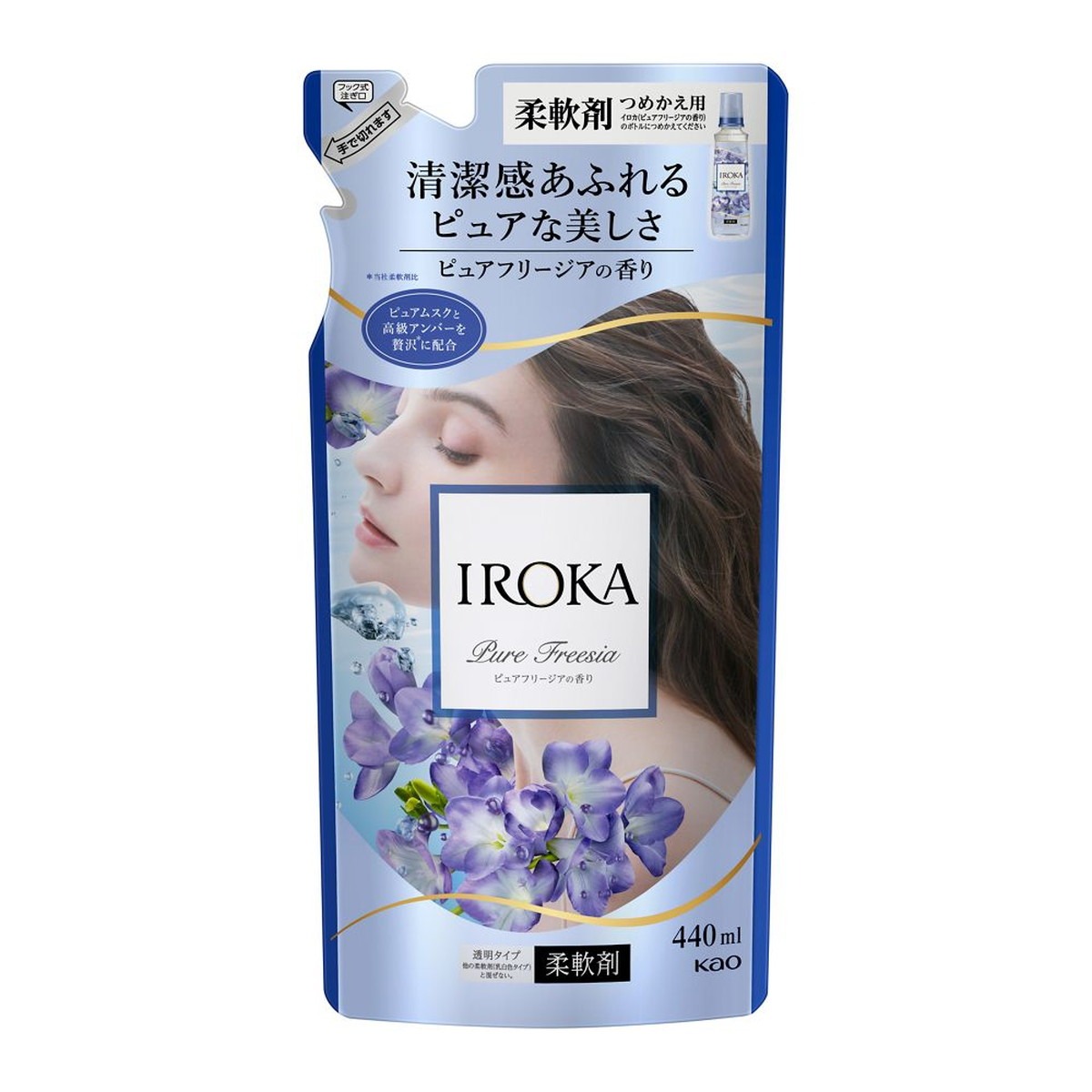 香水のように香り高いプレミアム柔軟剤 IROKA 素肌のあたたかさを想わせる「ピュアムスク」と香水には欠かせない「アンバー」を贅沢に使用 ピュアフリージアの香りはフリージアの穏やかな甘さにみずみずしいアクアノートを重ねた清潔感あふれる香り アップサイクル香料と天然香料配合 着用中香り続ける 植物由来の柔軟成分配合、抗菌防臭効果あり 原産国：日本発売元/製造元等：花王カスタマ−マ−ケティ 【成分】 界面活性剤(エステル型ジアルキルアンモニウム塩、ポリオキシエチレンアルキルエーテル)、安定化剤、香料 広告文責：有限会社MAY 電話番号：079-569-1286