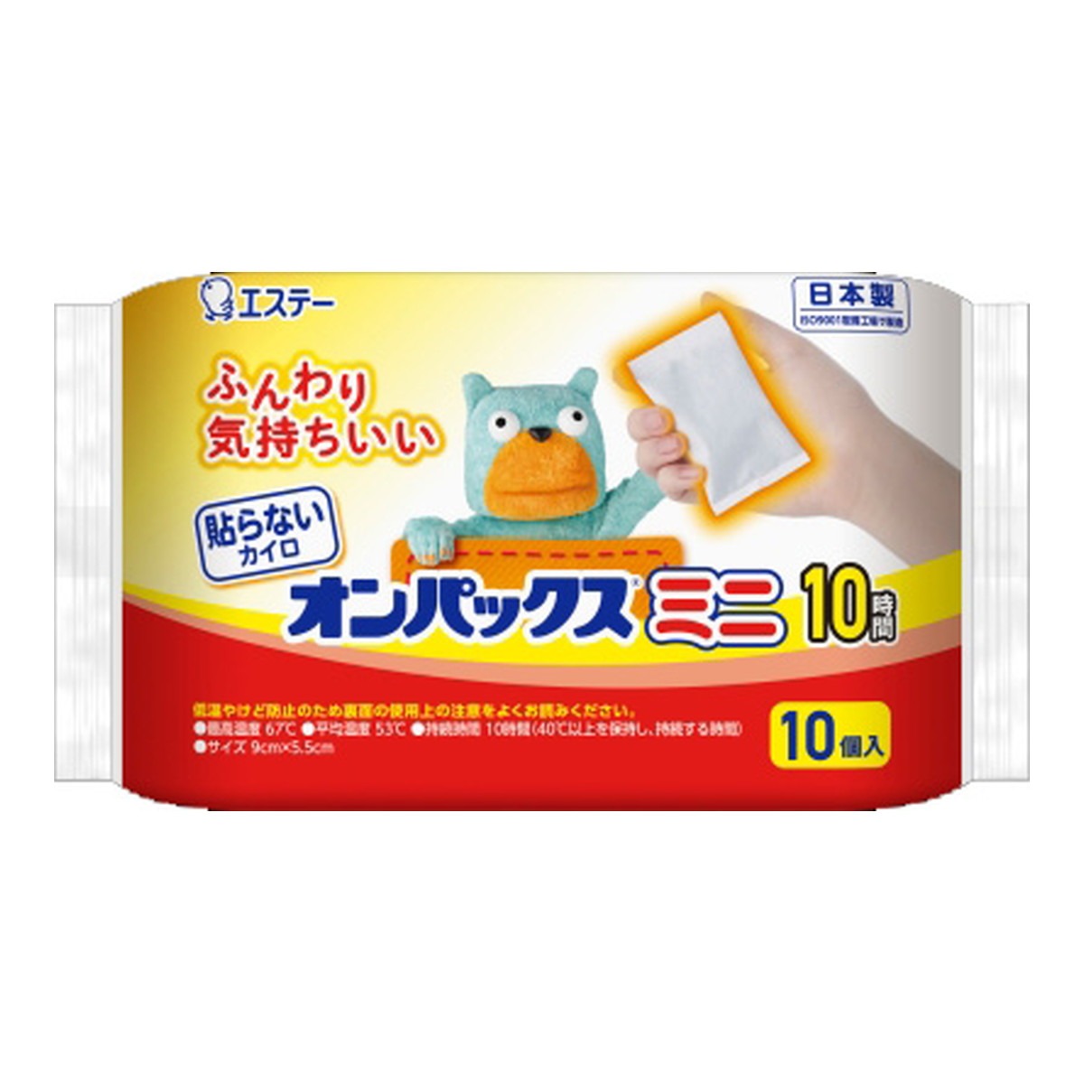 長時間安定した温度が持続する、貼らないタイプのカイロです。 柔らかい不織布を使用しており、ポケットの中でもかさばりにくいです。 最高温度67度、平均温度53度、10時間持続します。 スポーツ観戦や屋外作業、レジャー、防災・備蓄にも最適。 使用時は肌に直接触れないよう注意してください。 原産国：日本発売元/製造元等：エステー株式会社 【原材料】 鉄粉、水、活性炭、バーミキュライト、塩類、木粉、吸水性樹脂【成分】 鉄粉、水、活性炭、バーミキュライト、塩類、木粉、吸水性樹脂 広告文責：有限会社MAY 電話番号：079-569-1286