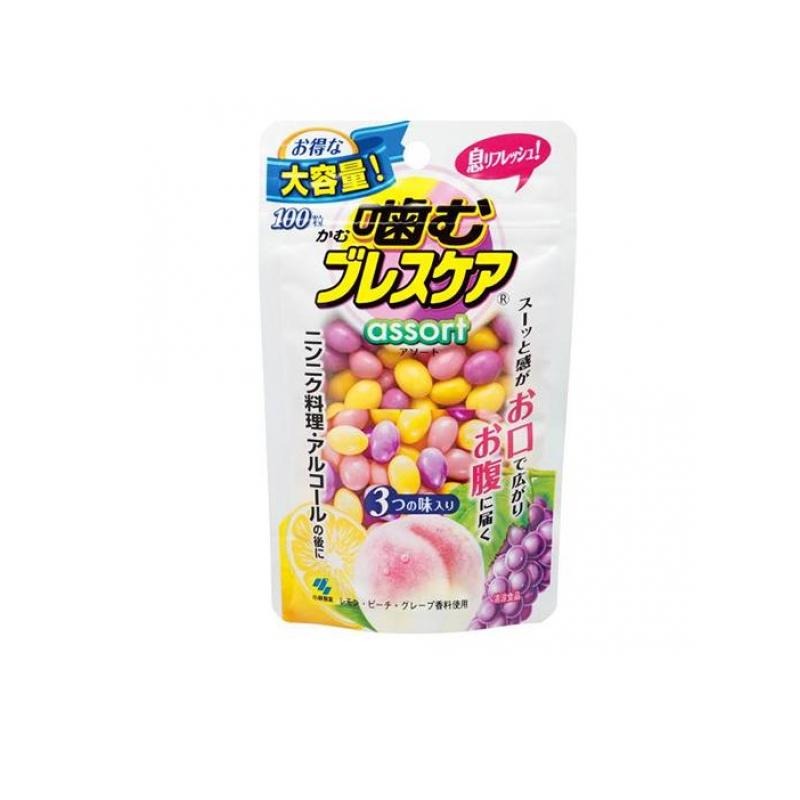 息リフレッシュ！スーッと感がお口で広がりお腹に届く。 噛むと清涼感がお口に広がり、その清涼感がお腹に届く2層の息清涼食品。 100粒入のパウチタイプ。 ニンニク料理・アルコールの後に。 レモン・ピーチ・グレープ味のアソート。 【ご注意】原材料名およびアレルゲン（アレルギー物質）につきましては、必ずお手元に届いた商品のパッケージ表示をご確認のうえ、お客様ご自身の体質・体調に合わせてお召し上がりください。 体質に合わない場合や体調不良を感じた場合は、直ちに摂取を中止してください。 原産国：日本区分：食品発売元/製造元等：小林製薬 株式会社 【原材料】 レモン、ピーチ、グレープ【成分】 砂糖、マルトース、ゼラチン、水飴、でん粉、植物油脂、パセリ油／ソルビトール、ビタミンC、乳酸カルシウム、香料、酸味料、増粘多糖類、乳化剤、光沢剤、着色料（マリーゴールド、アカビート、クチナシ、スピルリナ青、カロチノイド） 広告文責：有限会社MAY 電話番号：079-569-1286