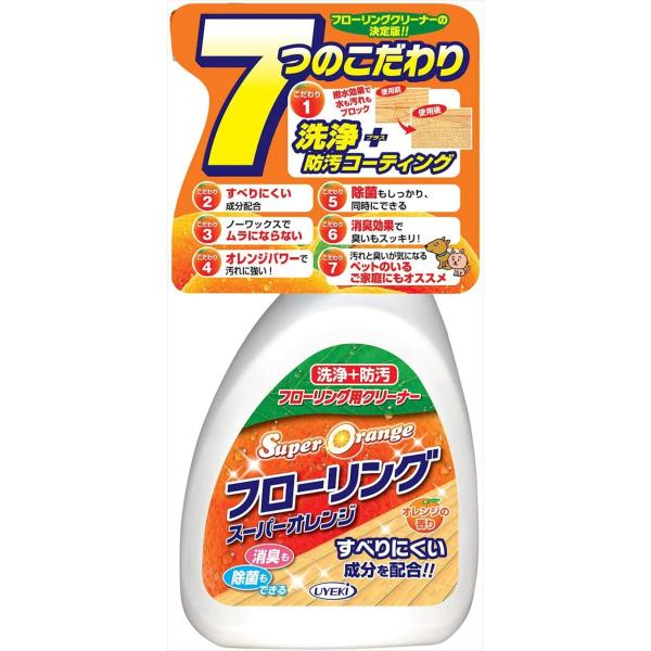 ・フローリングの汚れを落としながらワックス効果 ・使えば使うほど汚れにくくキレイが持続 ・オレンジのやさしい香り ・除菌効果あり（カテキン配合） ・すべりにくい成分配合で安心 ・内容量400mL 【ご注意】原材料名およびアレルゲン（アレルギー物質）につきましては、必ずお手元に届いた商品のパッケージ表示をご確認のうえ、お客様ご自身の体質・体調に合わせてご使用ください。 体質に合わない場合や体調不良を感じた場合は、直ちに使用を中止してください。 原産国：日本区分：日用品発売元/製造元等：株式会社 UYEKI 【原材料】 界面活性剤、変性シリコーン、オレンジオイル、除菌剤【成分】 界面活性剤（1％ ポリグリセリンエステル）、変性シリコーン、オレンジオイル、除菌剤（カテキン） 広告文責：有限会社MAY 電話番号：079-569-1286