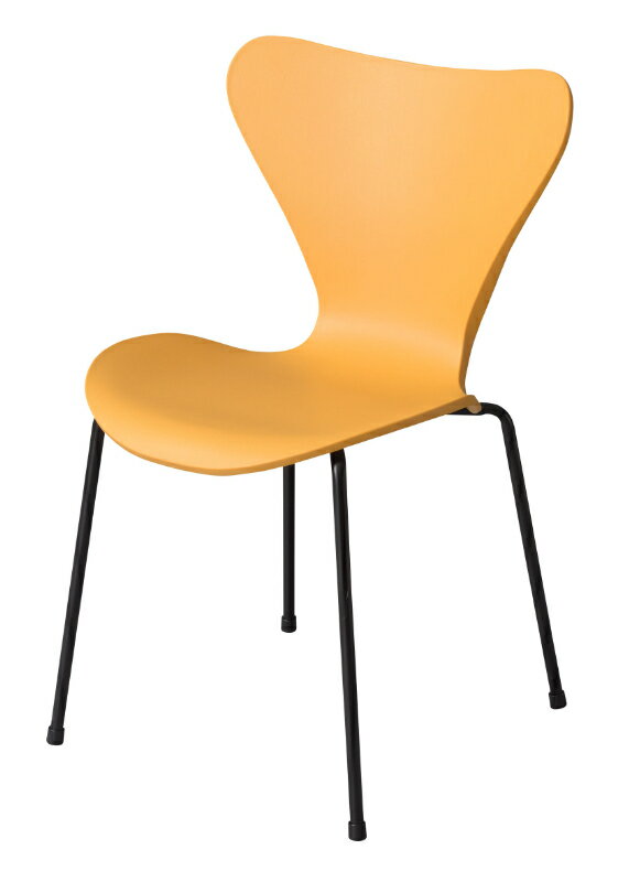 チェア イエロー スタッキングチェア　組み立て　ダイニングチェア　曲線　スチール　なめらか　店舗　イエロー