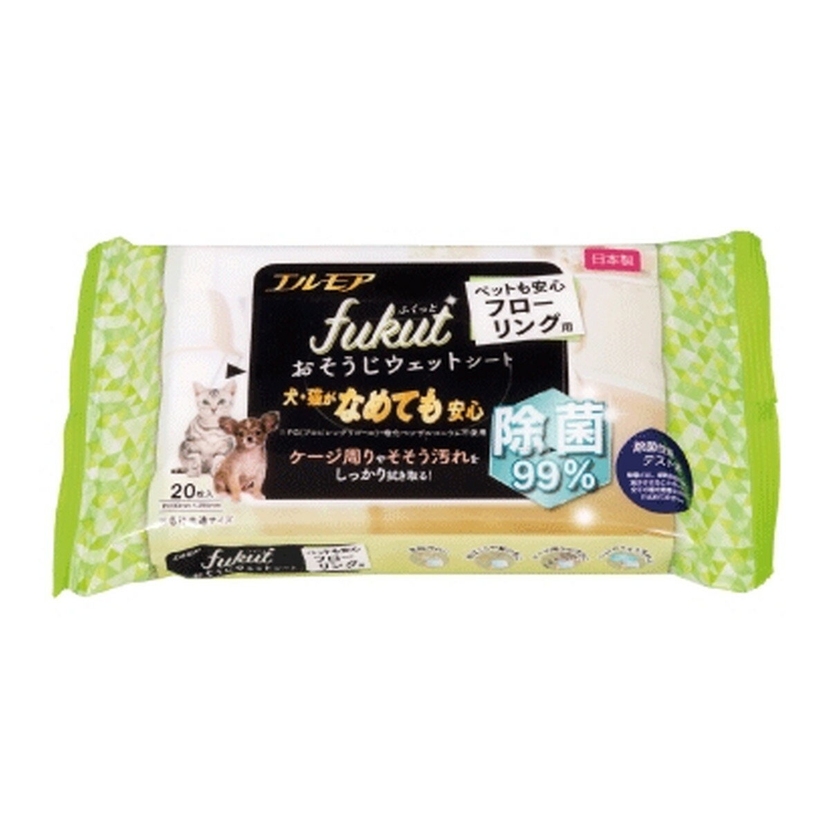 【A商品】 6〜10個セット まとめ買い カミ商事 エルモア fukut ふくっと おそうじシート ウェットシート ペットも安心 フローリング用 20枚入