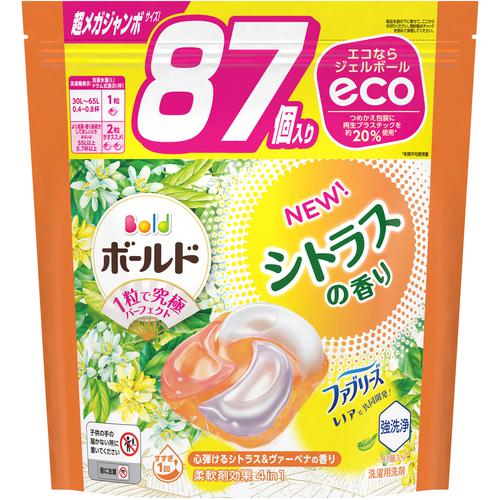 【A商品】 6〜10個セット まとめ買い P&G 洗濯洗剤 ボールド ジェルボール 4in1 シトラス&ヴァーベナ 詰め替え 超メガジャンボ 87個