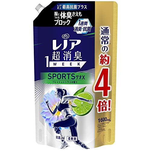 楽天NicoBase【A商品】 3個セット レノア 超消臭1WEEK 柔軟剤 SPORTSデオX フレッシュシトラス 詰め替え 超特大 1,600mL