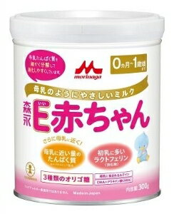 森永 E赤ちゃん 小缶 商品区分:乳児用調製乳(特別用途食品)【森永 E赤ちゃん 小缶の商品詳細】 たんぱく質含量の変更による乳児の消化負担の軽減や、種類のオリゴ糖を配合(「ラクチュロ-ス」「ラフィノ-ス」に加えて「ガラクトオリゴ糖」を配合)で、母乳に近く消化がよくなりました。 ヵ月から【保健機能食品表示】許可表示:赤ちゃんにとって、健康なお母さんの母乳が最良です。本品は、母乳が足りない赤ちゃんに、安心してお使いいただけます。【召し上がり方】(調乳方法)消毒した哺乳びんに、専用スプ-ンで必要量のミルクをすりきって入れます。少し冷ましたお湯(度以上)をやけどに注意し、できあがり量の約/入れます。乳首をつけ、哺乳びんをよく振って溶かした後、できあがり量までお湯または湯冷ましを加え、軽く混ぜ合わせます。必ず体温ぐらいの温度まで冷ましてください。ミルクの温度は腕の内側におとして、やや熱く感じる程度(度ぐらい)が適当です。乳首を充分ふくませ、乳首の中をミルクでみたして飲ませてあげてください。ミルクを飲み終わったら、背中を下から上に、軽くさすって空気をはかせます。(調乳方法の注意点)・ミルクを作る前には必ず手を洗いましょう・標準的なミルクの使用量はフタの表をご覧ください。赤ちゃんの発育に合わせて、ミルクの量や回数を加減してください・調乳後はミルクを充分に冷まし、必ず飲みごろの温度(体温くらい)であることを確かめてから、飲ませてあげてください。哺乳びんの外側が冷めていても、ミルクは熱い場合があります・回分ずつ調乳し、作りおきや飲み残しは与えないでください・赤ちゃんの体質や健康状態によって、医師、管理栄養士等にご相談ください。
