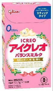 アイクレオ バランスミルク スティックタイプ (入 ())商品区分:乳児用調製乳(特別用途食品)【アイクレオ バランスミルク スティックタイプの商品詳細】 母乳をめざし、成分ひとつひとつと原料にもこだわりながら、赤ちゃんのうんちについて考えた※、繊細なミルクです。※ガラクトオリゴ糖配合【保健機能食品表示】許可表示:母乳は赤ちゃんにとって最良の栄養です。「アイクレオバランスミルク」は母乳が不足したり与えられない場合に母乳の代わりをする目的で作られたものです。【召し上がり方】ミルクの飲ませ方・使用量の目安はパッケ-ジ裏面の表をご覧ください。ミルクを飲む量は離乳食の摂取量や赤ちゃんによる個人差がありますので、必要に応じて加減してください・回分ずつ調乳し、飲み残しは与えず、捨ててください。また、調乳したミルクは時間以内に飲ませてください・十分に冷ましていないミルクを与えると赤ちゃんが火傷をする原因となります。必ず体温くらいに冷ましてから飲ませてあげてください。(哺乳ビンの外側は冷めていても内側のミルクが熱いことがあります)ミルクの溶かし方・調乳の前には必ず手を洗いましょう・スティックはできあがり量です・取り扱いに十分注意しながら、必ず度以上のお湯をご使用ください・火傷などの危険性がありますので、熱湯や哺乳ビンの取り扱いには十分注意して調乳してください。消毒した哺乳ビンに、本品を入れます。一度煮沸させた度以上のお湯をできあがり量の/ほど入れます。乳首とフ-ドをつけて、火傷に注意しながら哺乳ビンを軽く振って溶かします。できあがり量まで、煮沸後度以上のお湯または煮沸後の湯冷ましを加えます。乳首とフ-ドをつけて、火傷に注意しながらさらによく溶かします。水に浸すなどして冷ましてください。授乳する前に手首に?滴落とし、必ず体温くらいの温度か確かめて飲ませてあげてください。【品名・名称】調製粉乳 (特別用途食品 乳児用調製粉乳)【アイクレオ バランスミルク スティックタイプの原材料】調整食用油脂(分別ラ-ド、オレオ油、大豆油、ヤシ油、パ-ムオレイン)(国内製造)、ホエイパウダ-、乳糖、脱脂粉乳、たんぱく質濃縮ホエイパウダ-、ガラクトオリゴ糖、エゴマ油/レシチン、塩化カルシウム、水酸化カルシウム、ビタミンC、タウリン、イノシト-ル、硫酸第一鉄、硫酸亜鉛、'-シチジル酸、ビタミンE、'-ウリジル酸ナトリウム、ニコチン酸アミド、パントテン酸カルシウム、'-アデニル酸、'-イノシン酸ナトリウム、'-グアニル酸ナトリウム、硫酸銅、ビタミンB、ビタミンA、ビタミンB、ビタミンB、β-カロテン、葉酸、ビオチン、ビタミンD、ビタミンB、(一部に乳成分・大豆を含む)【アレルギ-物質】乳成分・大豆【保存方法】乾燥した涼しい場所に保存してください。【注意事項】・母乳は赤ちゃんにとって最良の栄養です・「アイクレオ バランスミルク」は母乳が不足したり与えられない場合に母乳の代わりをする目的で作られたものです。授乳について特に専門家の指示があれば、それに従うようにしましょう・一度封を切ったスティックは残さずお使いください・直射日光を避けて乾燥した涼しい場所に保存してください・冷蔵庫や冷凍庫には保存しないでください・電子レンジで加熱しないでください。