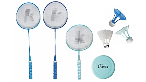 カシマヤKASHIMAYA 親子でスポーツバドミントン/ラケット3本/シャトル3個とフライングディスク付き ブルー
