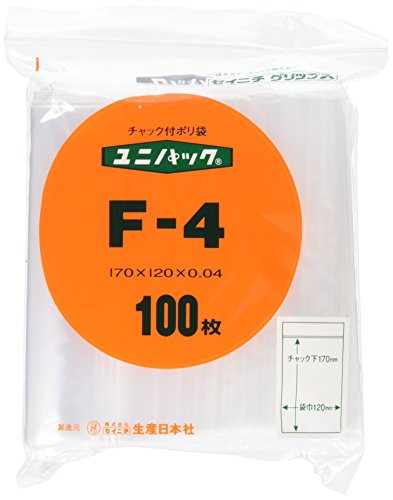 生産日本社 ユニパックチャック付ポリ袋 F-4 ポリエチレン 日本 100枚入 AYN0804