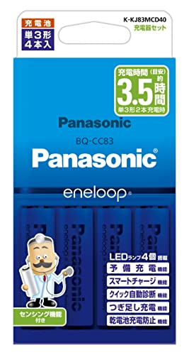 充電器セット-/-/K-KJ83MCD40・パッケージ個数:1・? サイズ:単3形・?入り数:4本入り・?くり返し約600回使える・?エネループ スタンダードモデル 充電器セット:K-KJ83MCC40後継品・?幅広い機器での使用や充電池を...