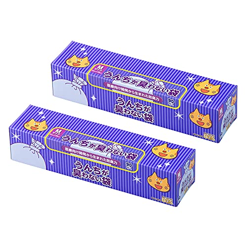 驚異の防臭袋 BOS ボス うんちが臭わない袋 2個セット 猫用うんち処理袋袋カラー：ブルー Mサイズ 90枚..