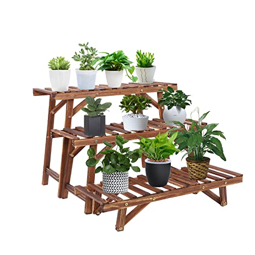 Susire フラワースタンド 屋外 室内 3段 木製 プランタースタンド 大型 階段 花台 スツール 長方形 横..