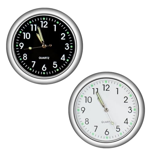 Cluoling 車載時計 2個入り ダッシュ用車用時計 アナログカー スティックオンクロック 夜光 ミニ 高精度（白+黒）