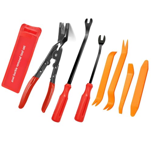 DGYACHOR クリッププライヤー クリップクランプツール 内張り剥がし パネルはがし 工具セット 収納袋付き 7点セット レッド