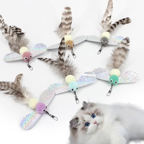 NEKOFUKU 猫じゃらし おもちゃ 飛ぶ虫 鈴付き 猫遊びグッズ交換用6個キラキラ羽昆虫交換用
