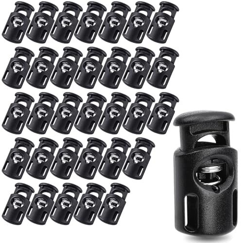 Cluoling コードストッパー ゴム紐ストッパー 50個入り 樽型 プラスチックコードロック 紐止め スプリ..