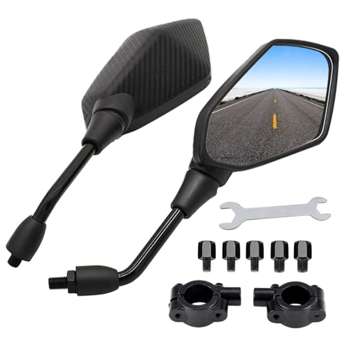LYMOPYLB バイク用 ミラー ：汎用ミラー 8mm/10mm 正ネジ 逆ネジアダプター ミラーマウントホルダー付属 左右セット カーボン黒