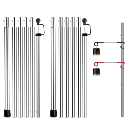 KOMCLUB テントポール タープポール キャノピーポール ステンレス製 6節連結 2セット ブッシュボタン式..