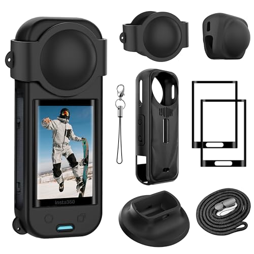 FiTSTILL プロテクターセット INSTA 360 X5用 光学強化ガラススクリーンプロテクター2枚 + 保護ケース + シリコン製レンズ