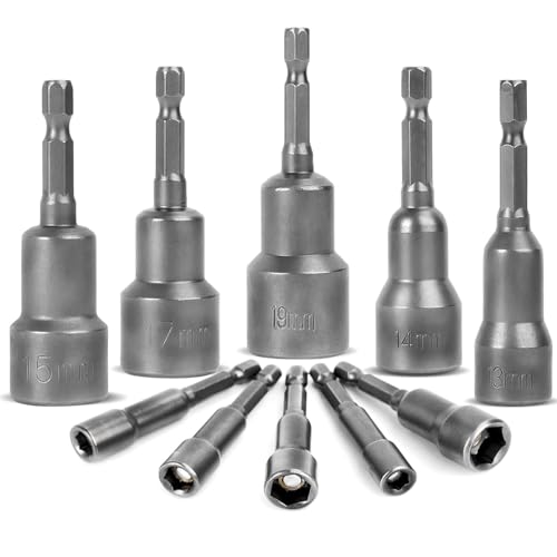 Rakuten - ソケットビットセット 10本セット 6/7/8/10/12/13/14/15/17/19mm 六角軸ソケット ビット レンチ 差込角 6.35m