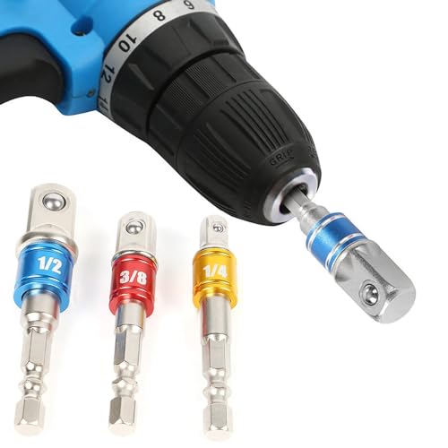 六角シャフトソケットアダプターセット | 強靭なクロムバナジウム鋼製 | インパクト ビット、六角レンチ、ドライバービットに対応 ，インパクト