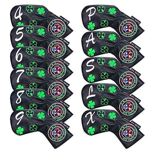 Big Teethビッグティース ゴルフアイアンカバー ヘッドカバー セット 11枚入り(4?9、P、A、S、L、X)番号刺繍 ロングネック エ