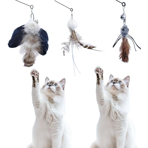 3 of Ni 猫 おもちゃ 猫じゃらし 猫 おもちゃ 人気 釣竿（1本）交換用羽根3点）