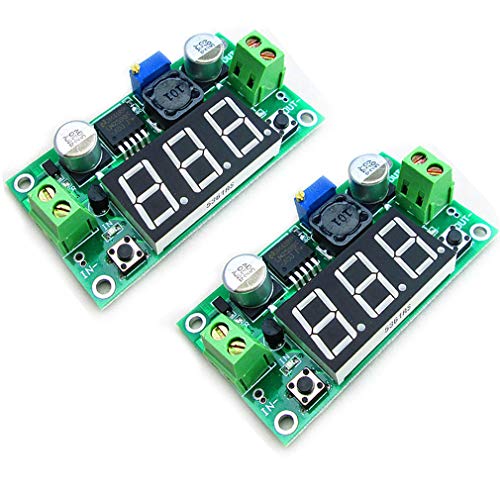 Hailege 2個セット LM2596調整可能なDC-DC降圧型電力変換モジュール4.0-40V入力から1.25-37V出力、LED電圧計ディ