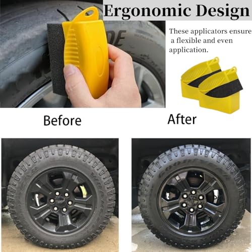 タイヤシャインアプリケーター、再利用可能なタイヤドレッシングアプリケーターパッド 人間工学に基づいた長方形のボックス付き 自動車タイヤディテール