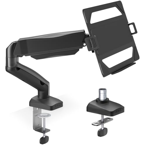 ACCURTEK ノートパソコン対応 トレイ付きモニターアーム ノートPC17インチまで/モニター15-32インチ対応 ガススプリング式 グロメ