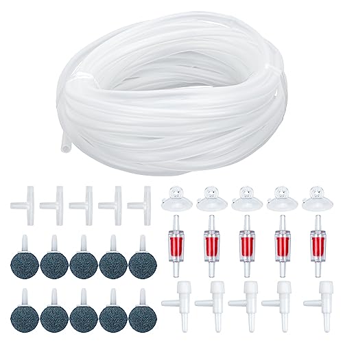 Chouiery 31個セット 水槽用セット エアストーン エアー チューブ 内径4mm 外径6mm 長さ5メートル シリコー エアストーン10