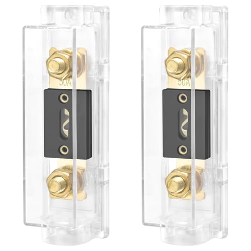 Heschen 車 ANLヒューズ付きANLヒューズホルダー 自動車 バイク オーディオサブウーファー 用品 金色 50A+ベース 2個入り