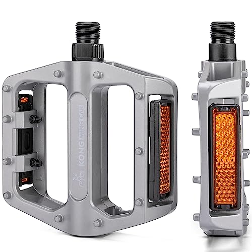 自転車 ペダル フラットペダル リフレクター付き 9/16インチ アルミ製 シルバー KO-1020