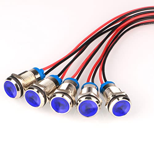 Kiligen 5個 LED 防水インジケータライト パイロットライトシグナル インジケータ10mm AC/DC 12-24V （..