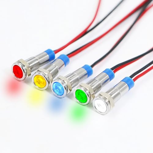 防水インジケータライト 12V LED 5色セット赤/黄/青/緑/白 防水信号ランプ 警告ランプ パイロットライ..