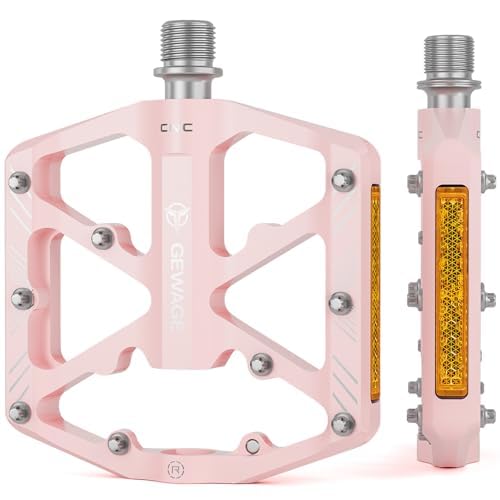 GEWAGE 自転車 ペダル 反射板付 フラットペダル シールドベアリング3入り アルミ製 ピンク