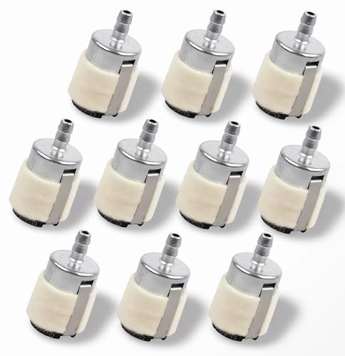 PackageQuantity:10・パッケージ個数:10・材質：クオリティーウール　製品寸法縦×横×高さ:約20×20×37mm　フィットフューエルラインホース内径: 4.7mm・仕様用途エンジンスペアーパーツ。草刈機・刈払機・チェンソー用燃料フィルター。草刈り機・刈り払機・チェンソーによく使われる部品です。園林伐採挽割り、小型のチェーンソーなどに適合します。・フィットモデル：チェーンソー＆ブラシカッター　オリジナル品ではありませんが、インストールが簡単で、元の機器と正確に一致しています。高温を耐えて、簡単に操作します，高品質の金属及び羊毛で作られる、耐久性と長持ち。・エンジンの掛りがよくなったプラスチック製の燃料フィルターは軽くて浮き上がることがあったが羊毛仕様の本商品は燃料フィルターが重いのでどんな姿勢にしても吸い口が一番深い姿勢になるため、燃料を吸わなくなることがない消耗品なので気兼ねなく使えます・高品質の金属及び羊毛で作られる、プラスチック製の燃料フィルターよりも安定しており、燃料が無くなるまで安定して作業が出来ます。草刈り機　刈