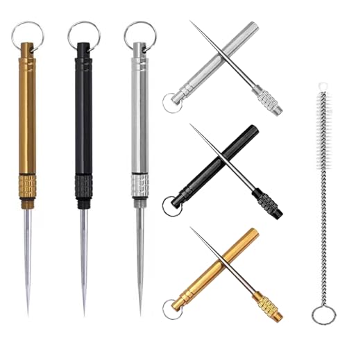 JnTech 3個セット 爪楊枝 つまようじ 合金 チタン製 キーホルダー ポータブル 携帯用 軽量 防水 フルーツピック 再利用可能 屋外 便