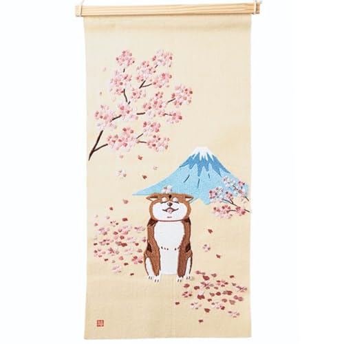 秀〆Hideshime 季節の刺繍 春 富士山 柴犬 おしゃれ 刺繍 タペストリー Sサイズ コンパクト 桜富士柴犬..