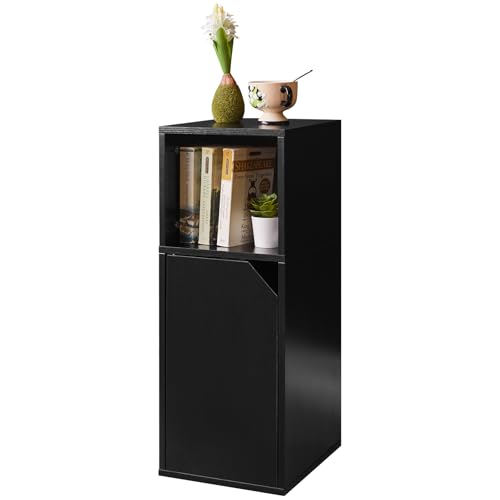 YMYNY ナイトテーブル 扉付き サイドテーブル スリム〔左開き〕 へたりにくいMDFボード コンパクト 簡..