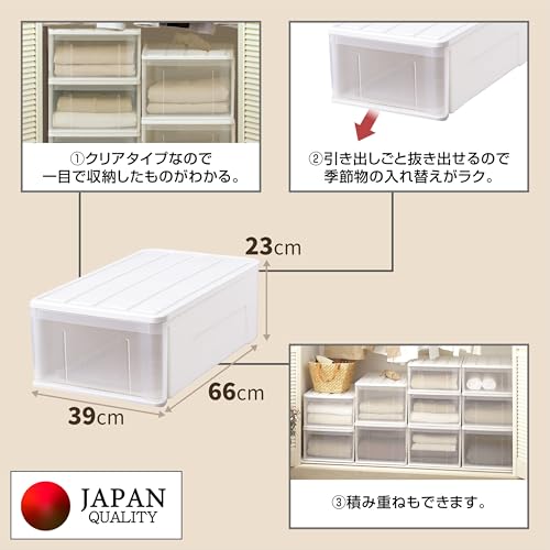 天馬 押入れにすっきり収まり、たっぷり収納できる衣装ケース 日本製 たっぷり収納ケース 66M 引き出し 収納ボックス カラー ホワイト 幅39 [2]
