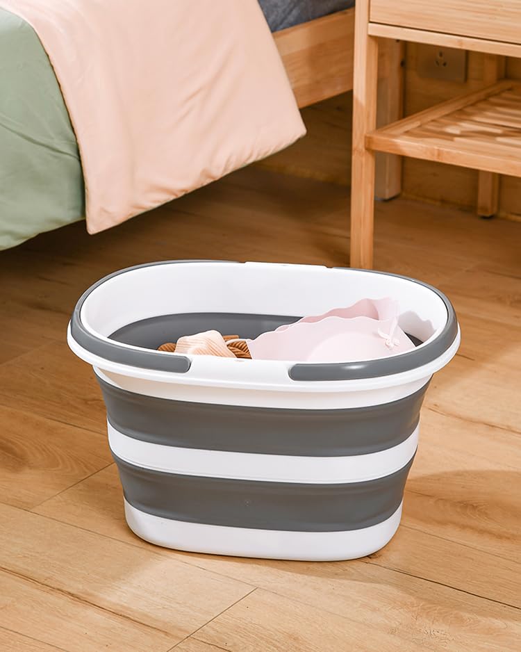 Gorocking 折りたたみ バケツ 16L/28L 大容量 おしゃれ キャンプ 洗濯 洗車 足湯 釣り グレー 28L