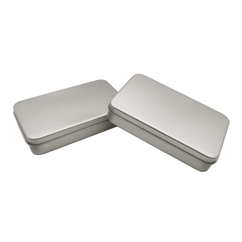 宽型 - WestKaiba 缶ケースブリキ缶 おもちゃ箱 角缶 箱 物入れ 小物入れ 大き目サイズ ブリキ缶 ヒンジ 15x9x3cm 銀（2個入り）