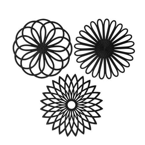 DARENYI シリコン 鍋敷き 耐熱 3枚セット 鍋敷 おしゃれ 柔軟 滑り止め 壁掛け飾り お手入れ簡単 丸型 ブラック