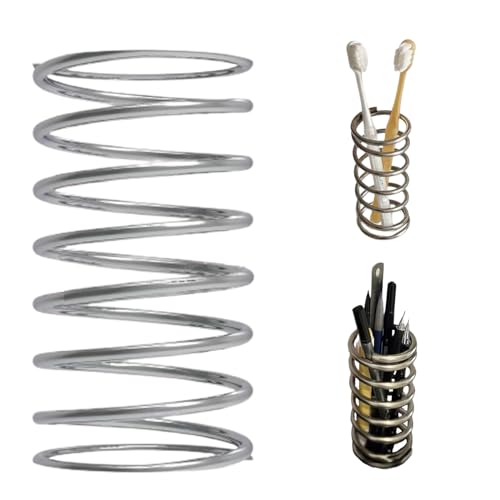 歯ブラシホルダー バネ型 ステンレススチール ペンホルダー バスルーム 卓上 メイクブラシオーガナイザ..