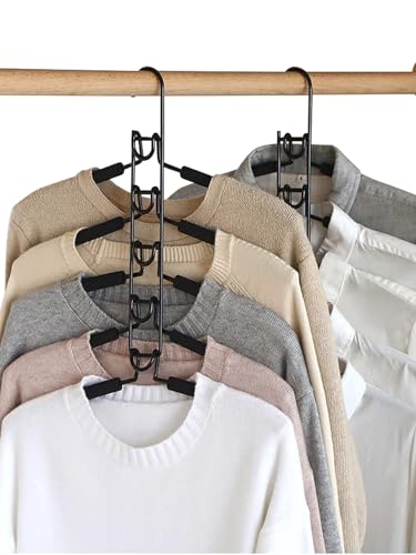 Rakuten - 5段連結式 ハンガー 衣類収納ラック 滑り止め付き クローゼット整理ハンガー 洋服ハンガー Tシャツ・セーター・シャツ 2本 ブラック