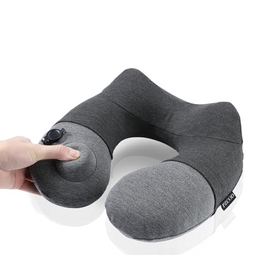 PZCOD ネックピロー コットン 飛行機 携帯枕 U型 エアーピロー プレス式膨らませる 自宅 バス オフィス付属の収納袋